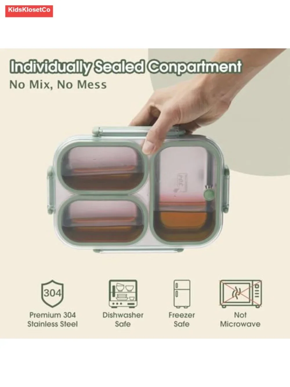 Stainless Steel Bento Box 25oz Leakproof 3 Compartments Kids Adults Lunch